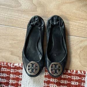 Tory Burch Black and Silver Flats